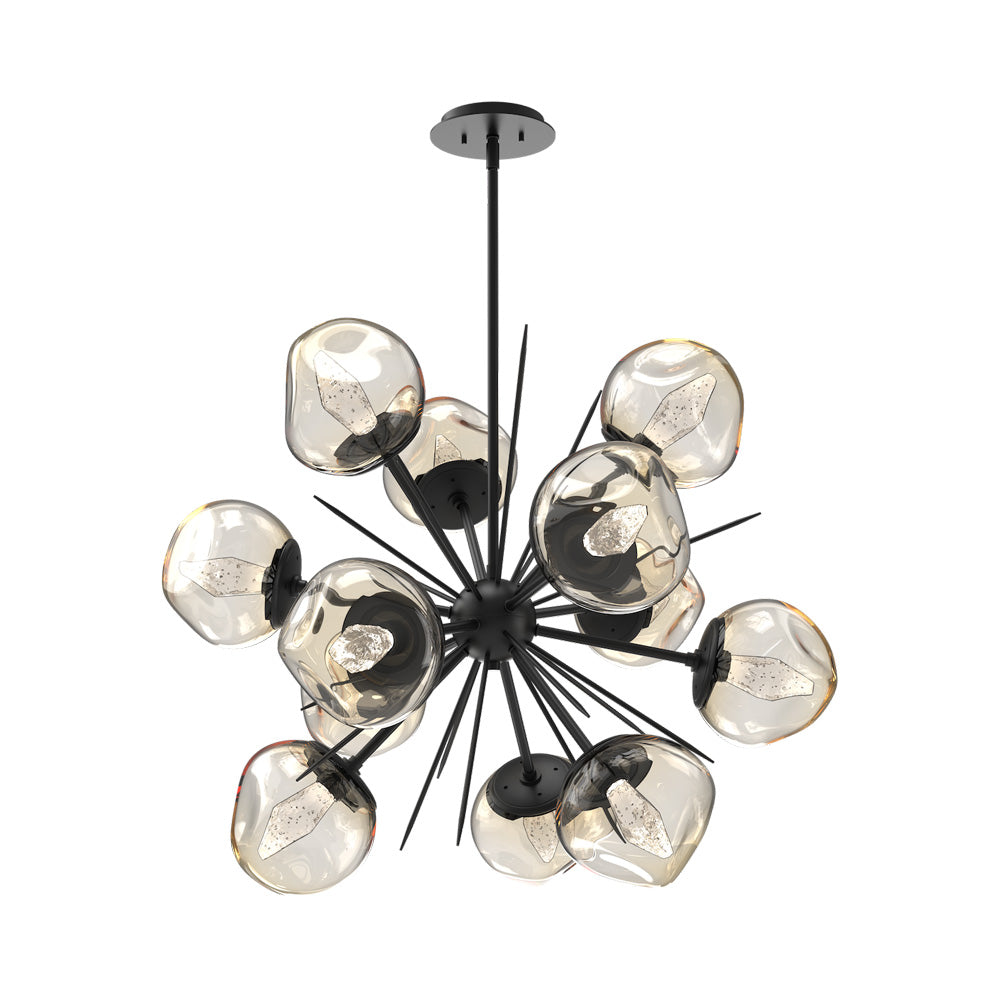 Luna Starburst Amber LED Chandelier in Matte Black/Geo Crystal (32-Inch).