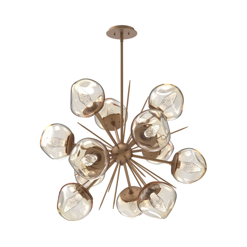 Luna Starburst Amber LED Chandelier in Novel Brass/Geo Crystal (32-Inch).
