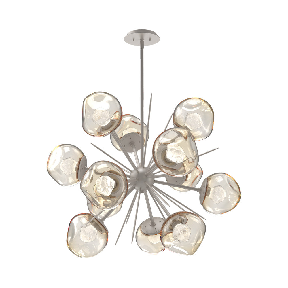 Luna Starburst Amber LED Chandelier in Beige Silver/Zircon Crystal (32-Inch).