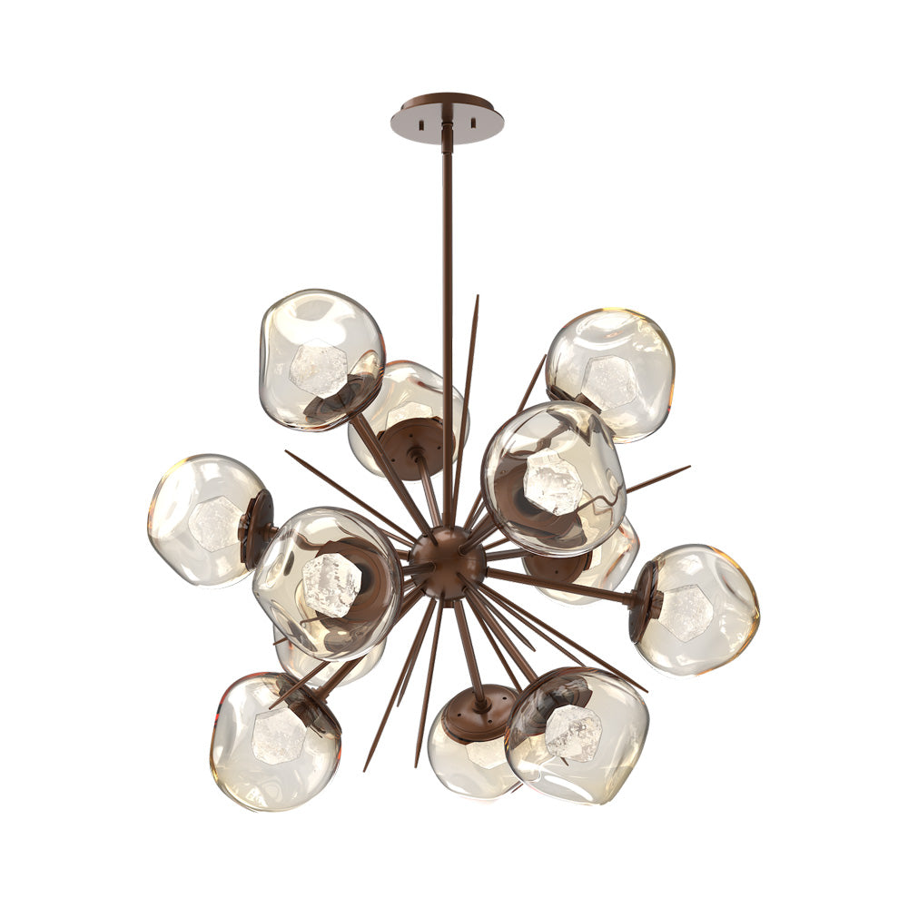 Luna Starburst Amber LED Chandelier in Burnished Bronze/Zircon Crystal (32-Inch).