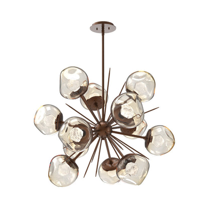 Luna Starburst Amber LED Chandelier in Burnished Bronze/Zircon Crystal (32-Inch).