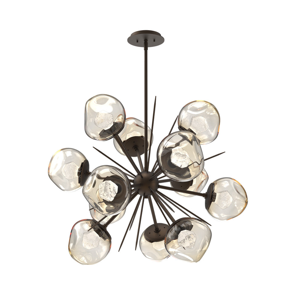 Luna Starburst Amber LED Chandelier in Flat Bronze/Zircon Crystal (32-Inch).