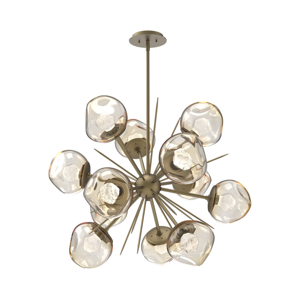 Luna Starburst Amber LED Chandelier in Gilded Brass/Zircon Crystal (32-Inch).