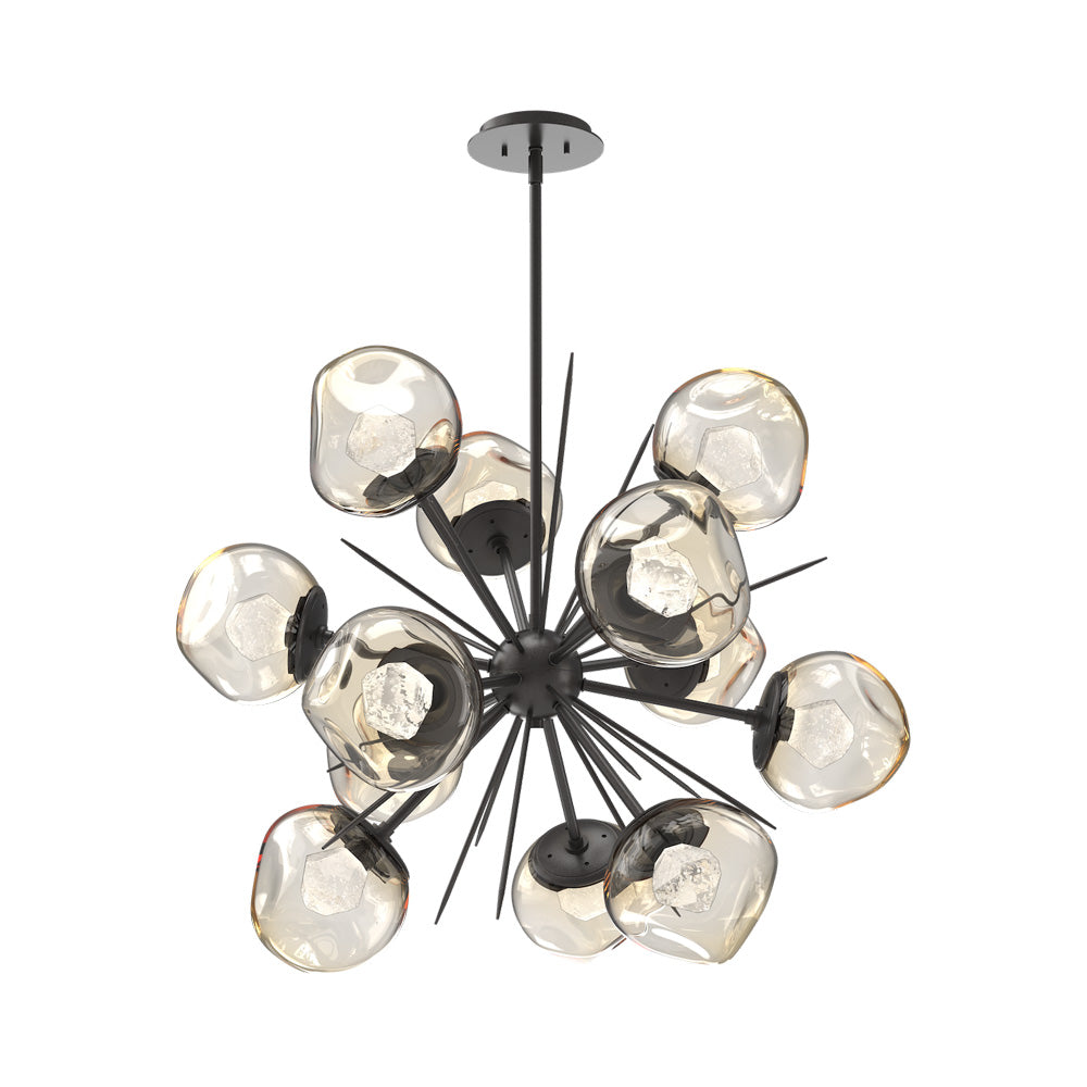 Luna Starburst Amber LED Chandelier in Graphite/Zircon Crystal (32-Inch).