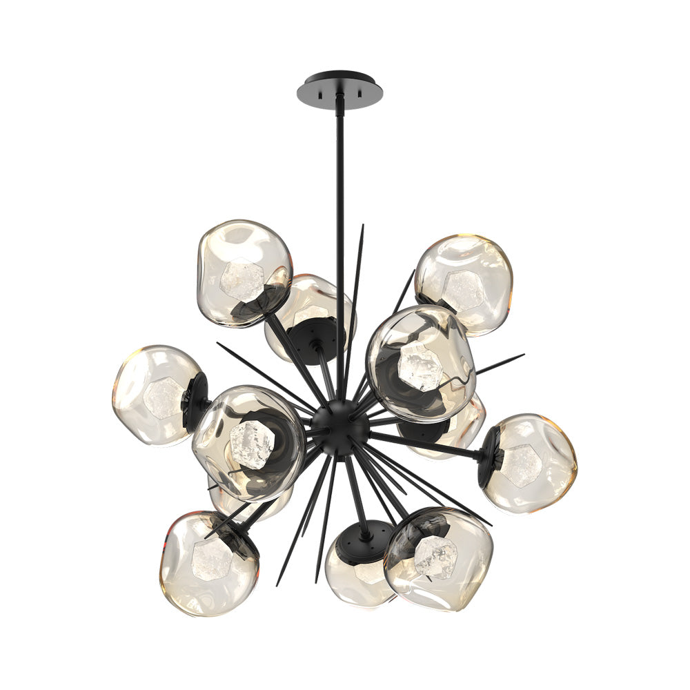 Luna Starburst Amber LED Chandelier in Matte Black/Zircon Crystal (32-Inch).