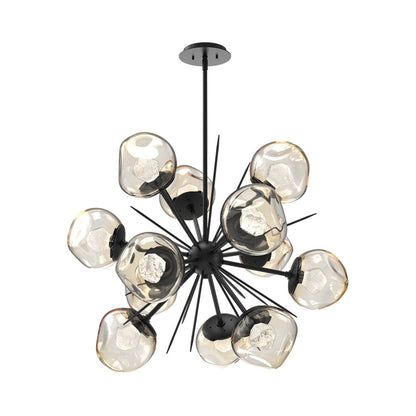 Luna Starburst Amber LED Chandelier in Matte Black/Zircon Crystal (32-Inch).