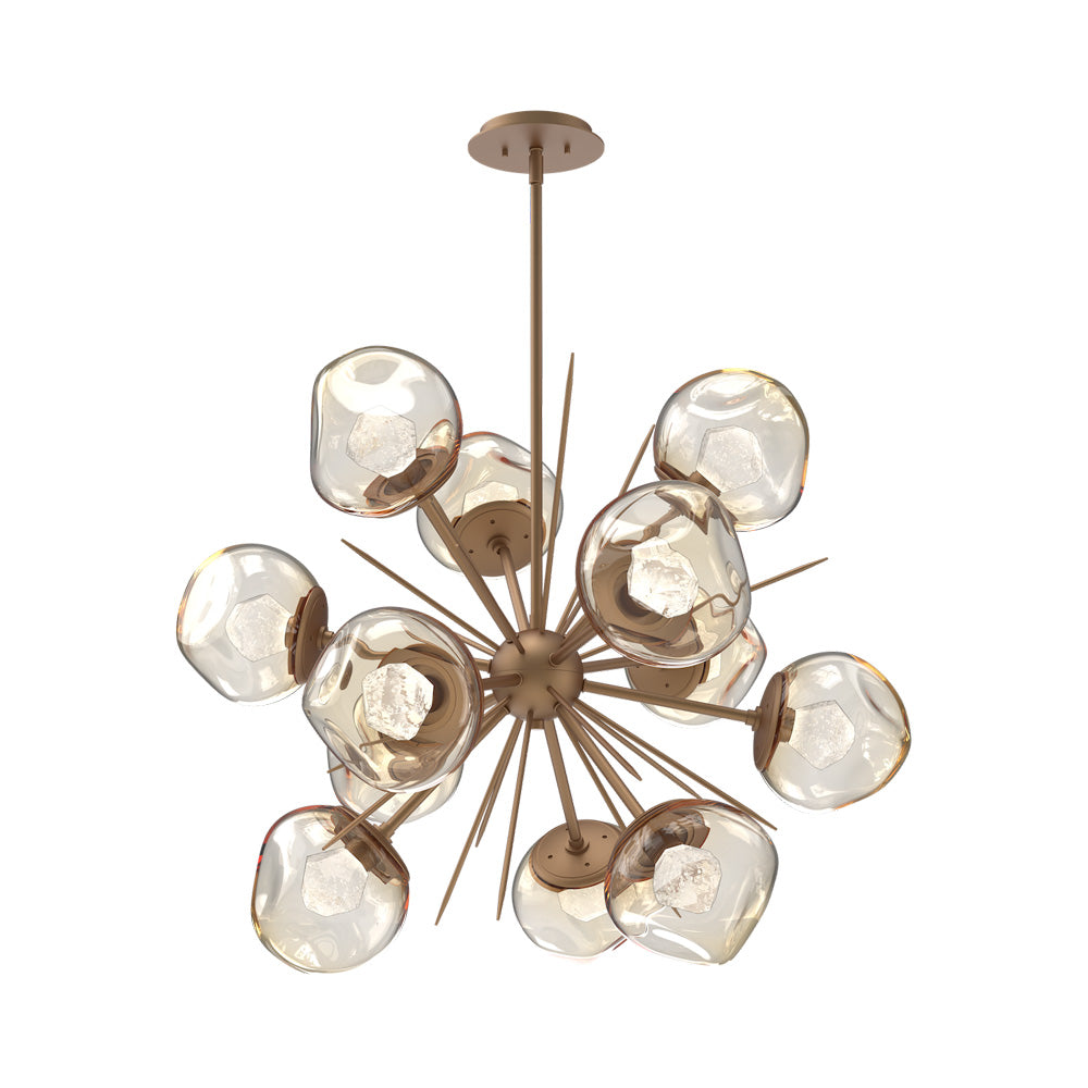 Luna Starburst Amber LED Chandelier in Novel Brass/Zircon Crystal (32-Inch).