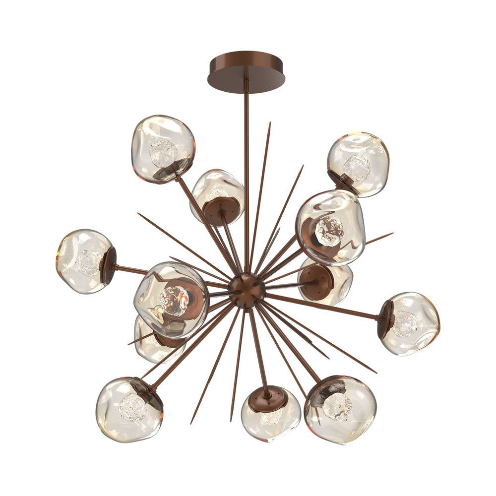 Luna Starburst Amber LED Chandelier in Burnished Bronze/Floret Crystal (40-Inch).