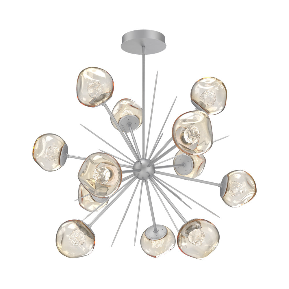 Luna Starburst Amber LED Chandelier in Classic Silver/Floret Crystal (40-Inch).