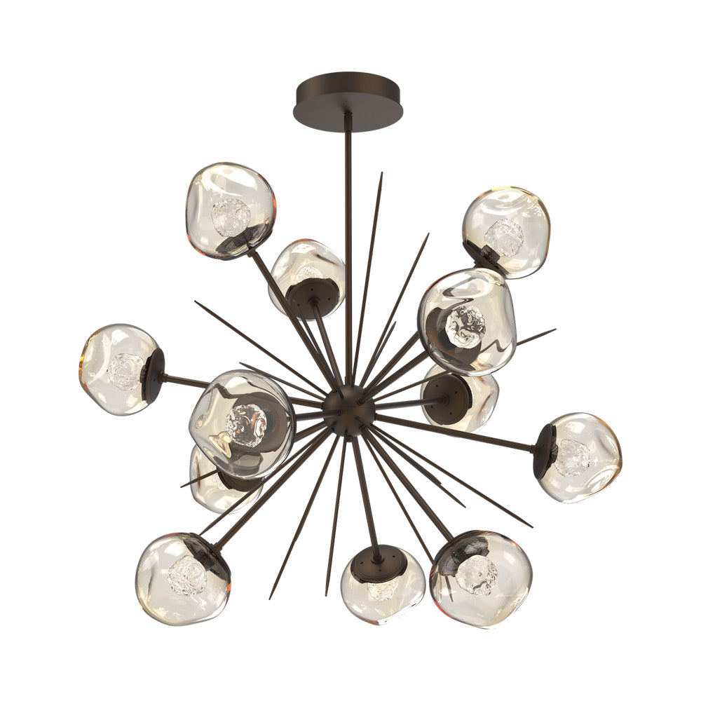 Luna Starburst Amber LED Chandelier in Flat Bronze/Floret Crystal (40-Inch).