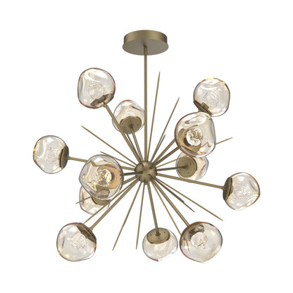 Luna Starburst Amber LED Chandelier in Gilded Brass/Floret Crystal (40-Inch).