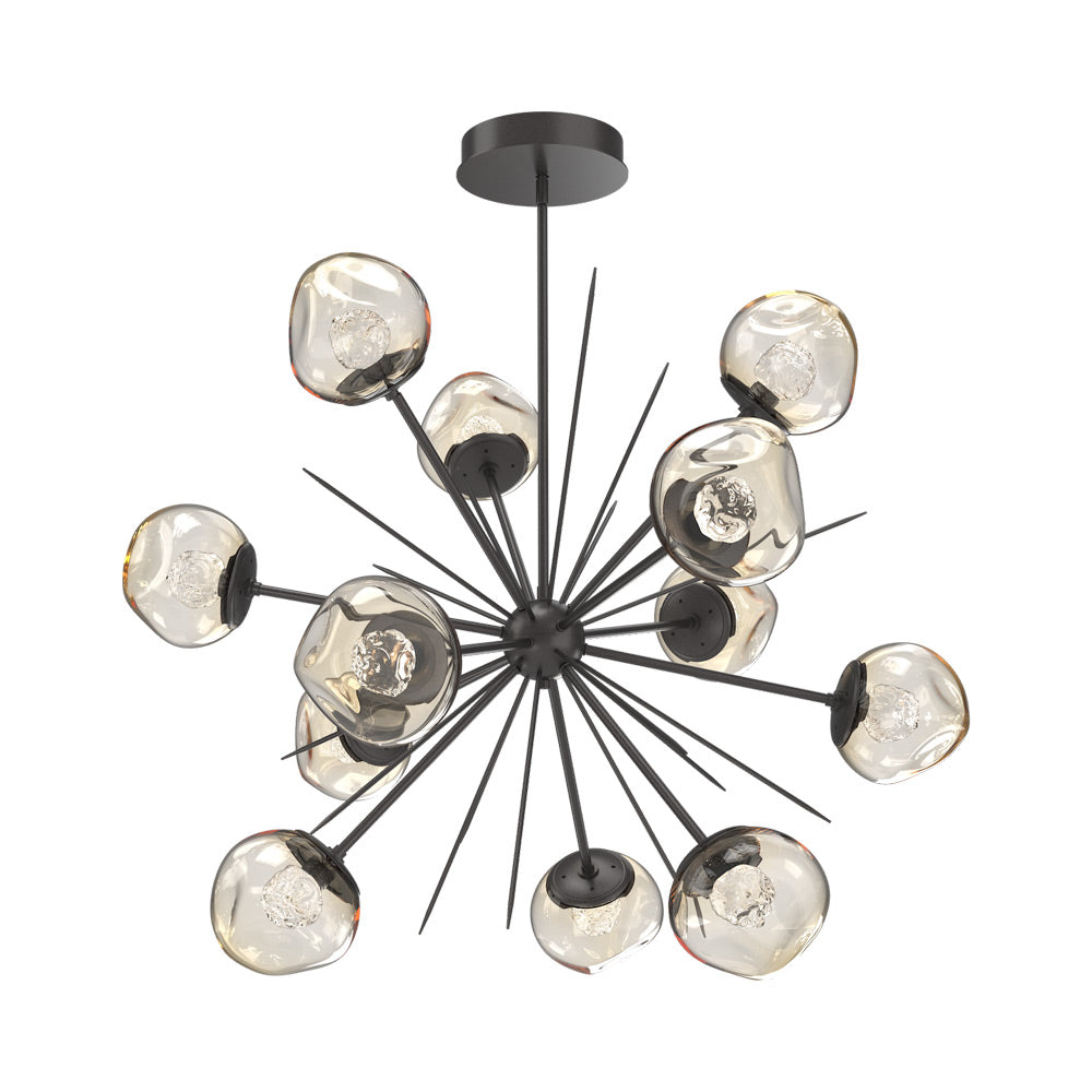 Luna Starburst Amber LED Chandelier in Graphite/Floret Crystal (40-Inch).