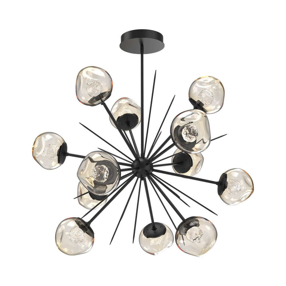 Luna Starburst Amber LED Chandelier in Matte Black/Floret Crystal (40-Inch).