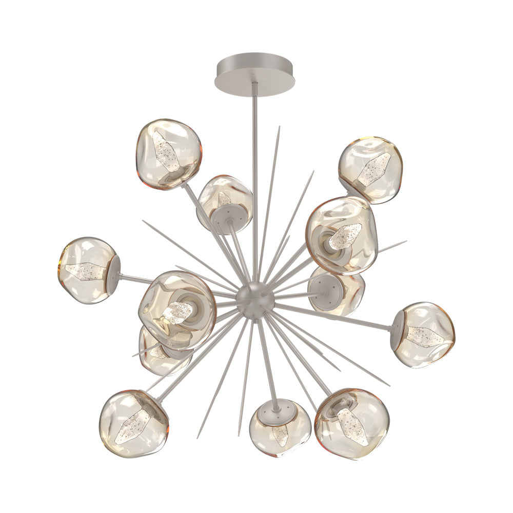 Luna Starburst Amber LED Chandelier in Beige Silver/Geo Crystal (40-Inch).