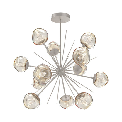 Luna Starburst Amber LED Chandelier in Beige Silver/Geo Crystal (40-Inch).