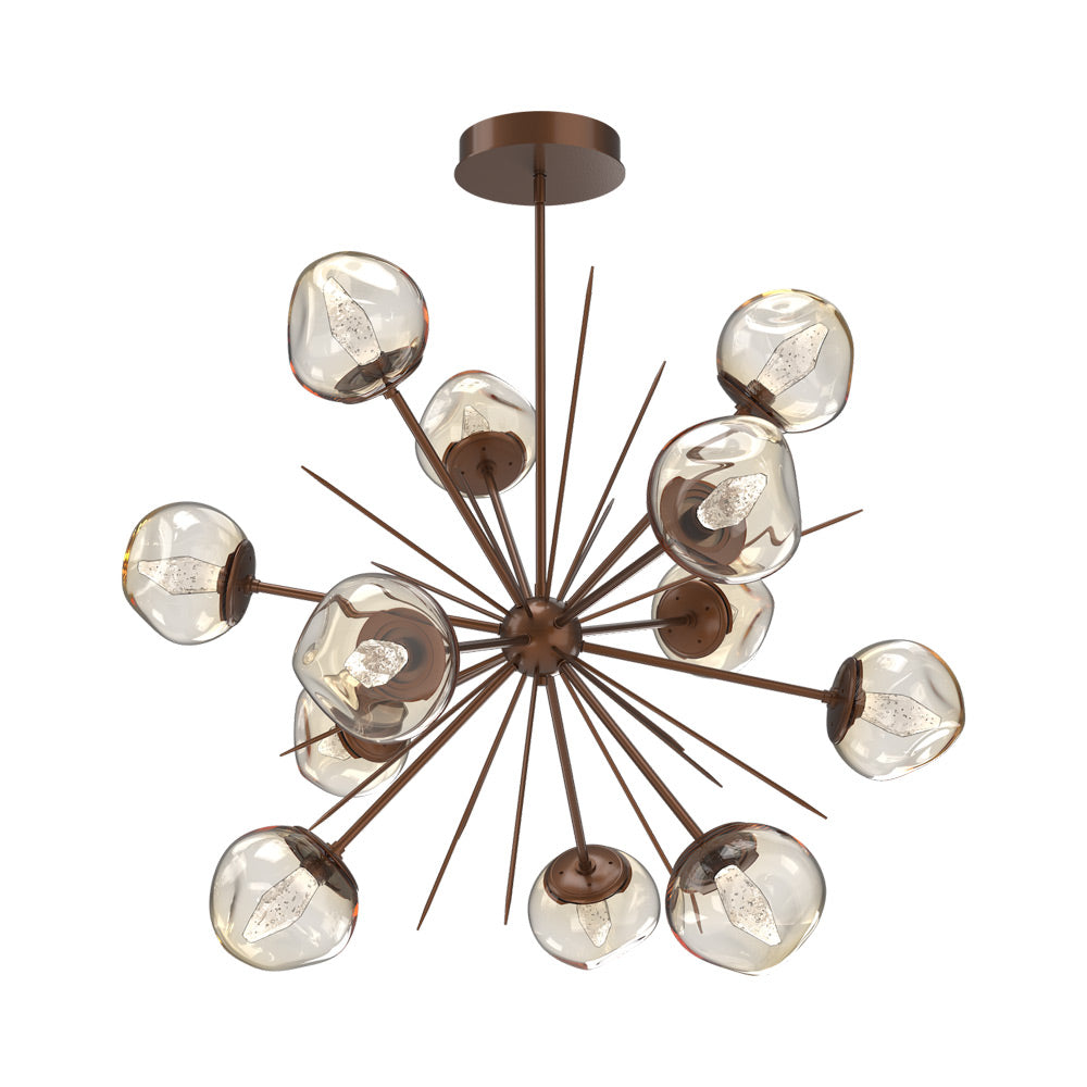 Luna Starburst Amber LED Chandelier in Burnished Bronze/Geo Crystal (40-Inch).
