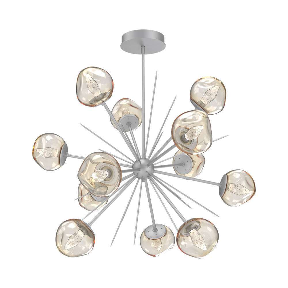 Luna Starburst Amber LED Chandelier in Classic Silver/Geo Crystal (40-Inch).