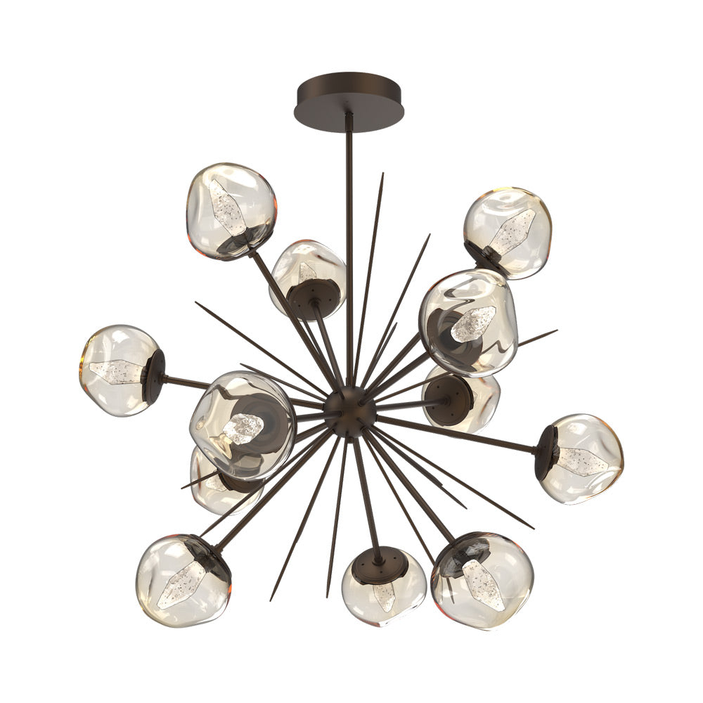 Luna Starburst Amber LED Chandelier in Flat Bronze/Geo Crystal (40-Inch).