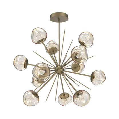 Luna Starburst Amber LED Chandelier in Gilded Brass/Geo Crystal (40-Inch).