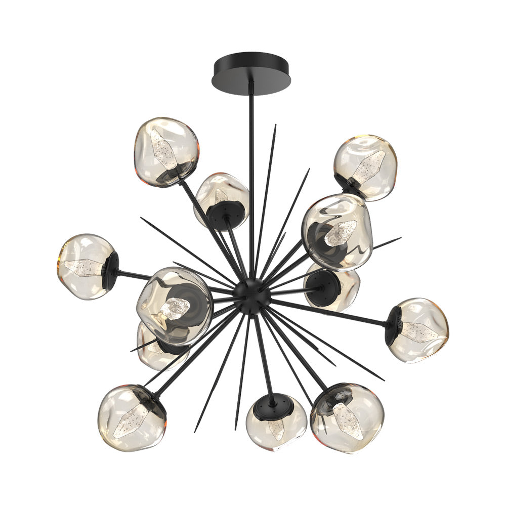 Luna Starburst Amber LED Chandelier in Matte Black/Geo Crystal (40-Inch).