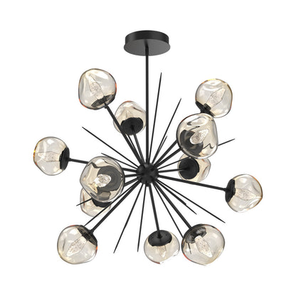 Luna Starburst Amber LED Chandelier in Matte Black/Geo Crystal (40-Inch).