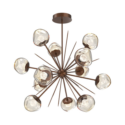 Luna Starburst Amber LED Chandelier in Burnished Bronze/Zircon Crystal (40-Inch).