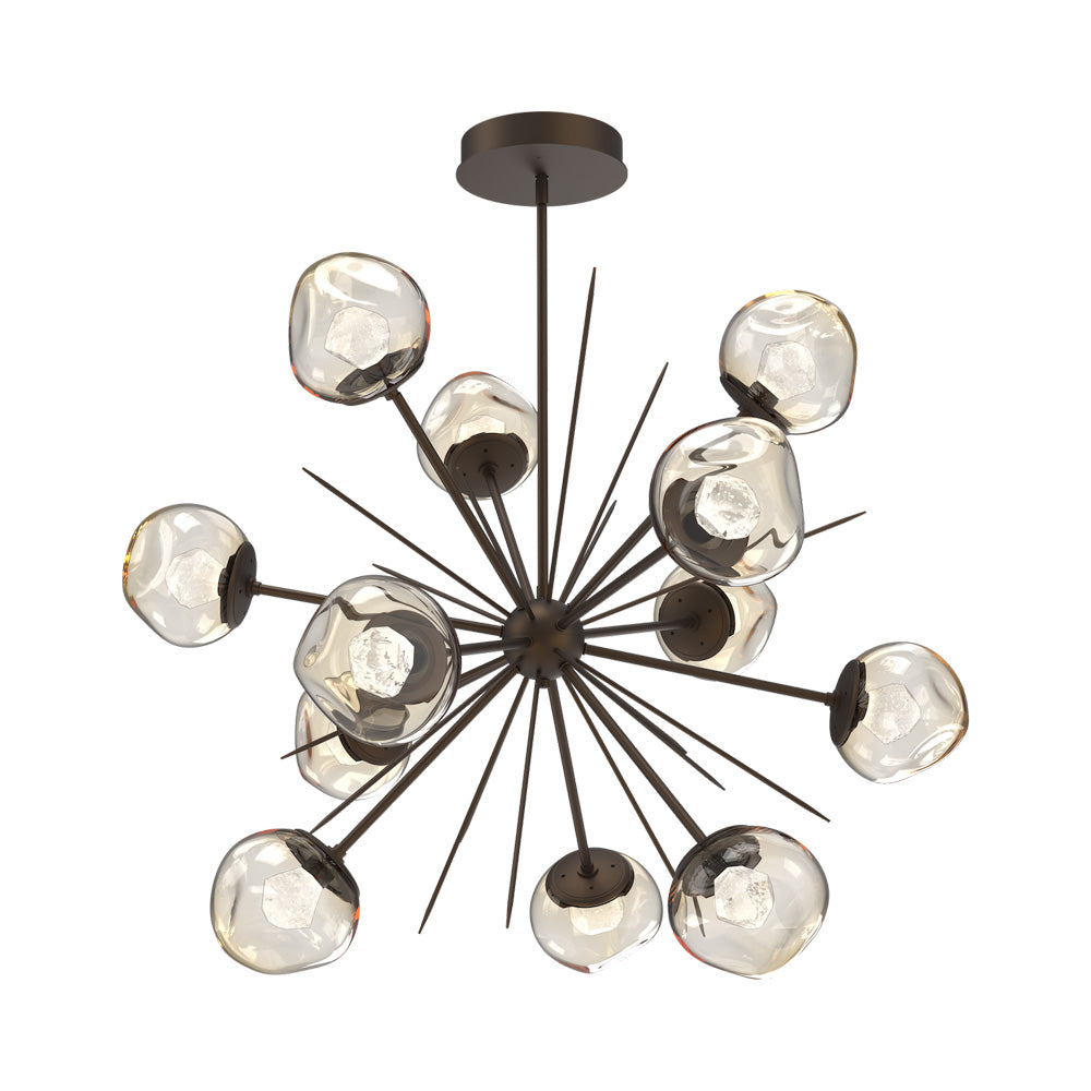 Luna Starburst Amber LED Chandelier in Flat Bronze/Zircon Crystal (40-Inch).