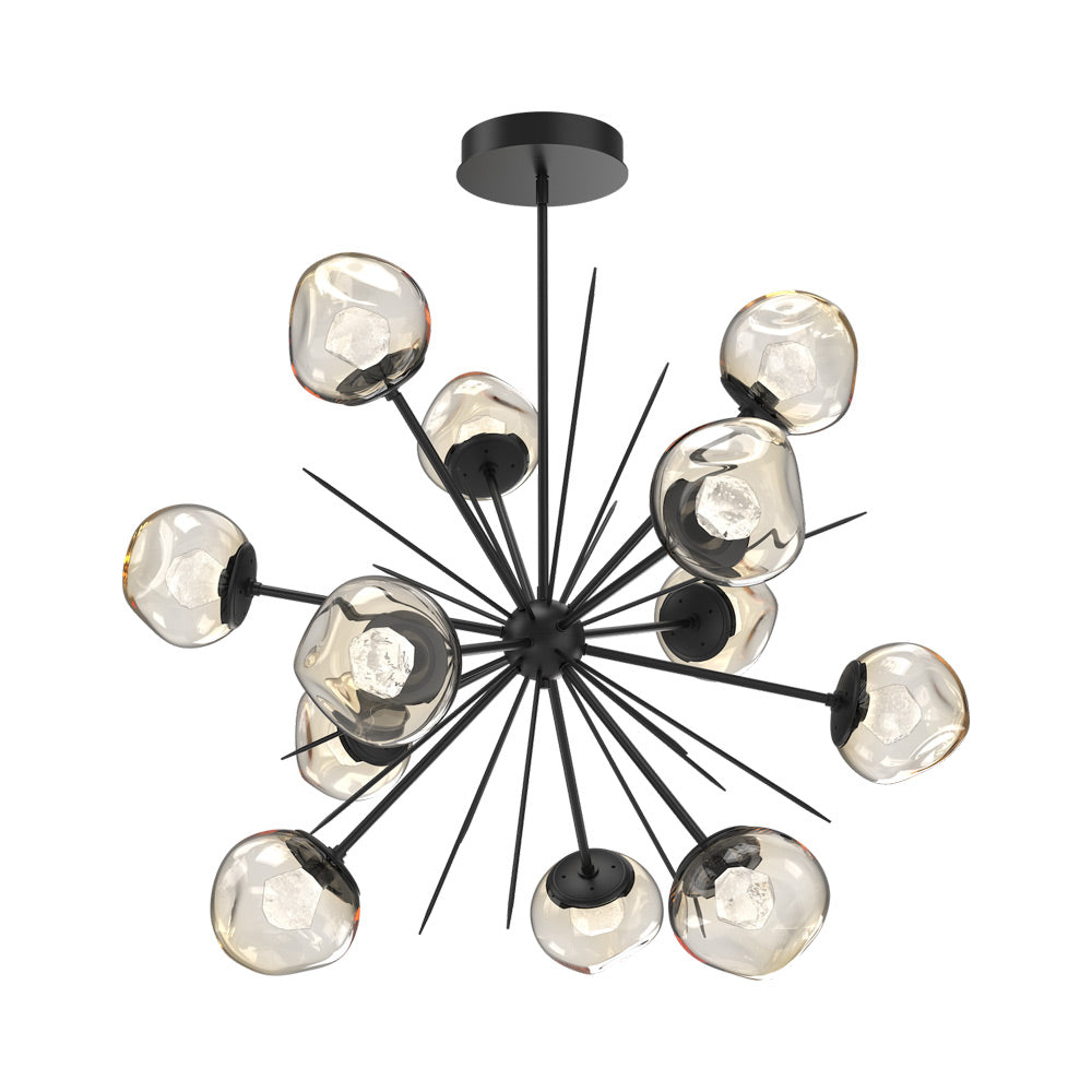 Luna Starburst Amber LED Chandelier in Matte Black/Zircon Crystal (40-Inch).
