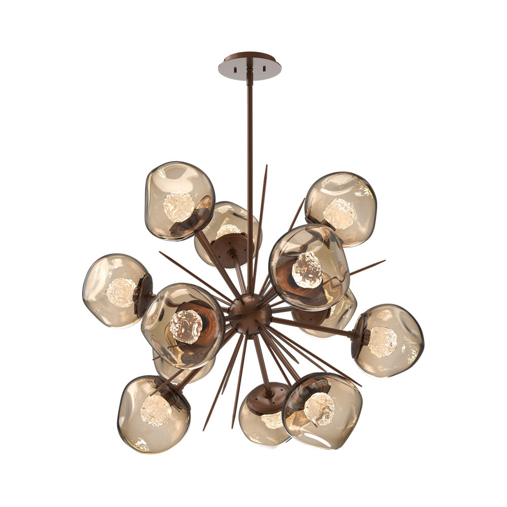 Luna Starburst Bronze LED Chandelier in Burnished Bronze/Floret Crystal (32-Inch).