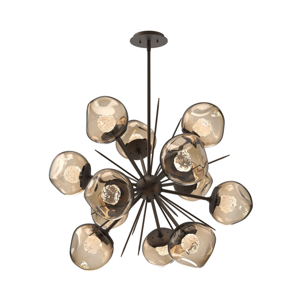 Luna Starburst Bronze LED Chandelier in Flat Bronze/Floret Crystal (32-Inch).