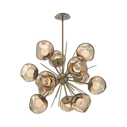 Luna Starburst Bronze LED Chandelier in Gilded Brass/Floret Crystal (32-Inch).
