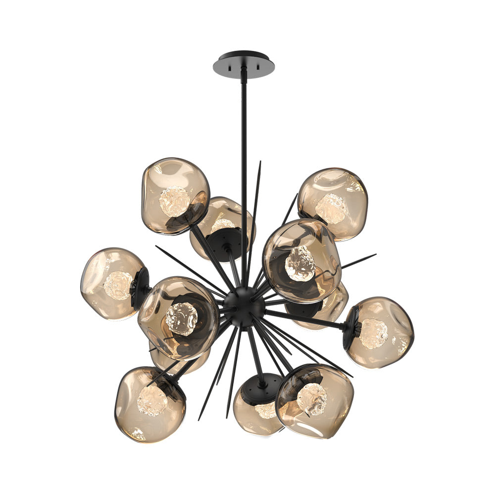 Luna Starburst Bronze LED Chandelier in Matte Black/Floret Crystal (32-Inch).