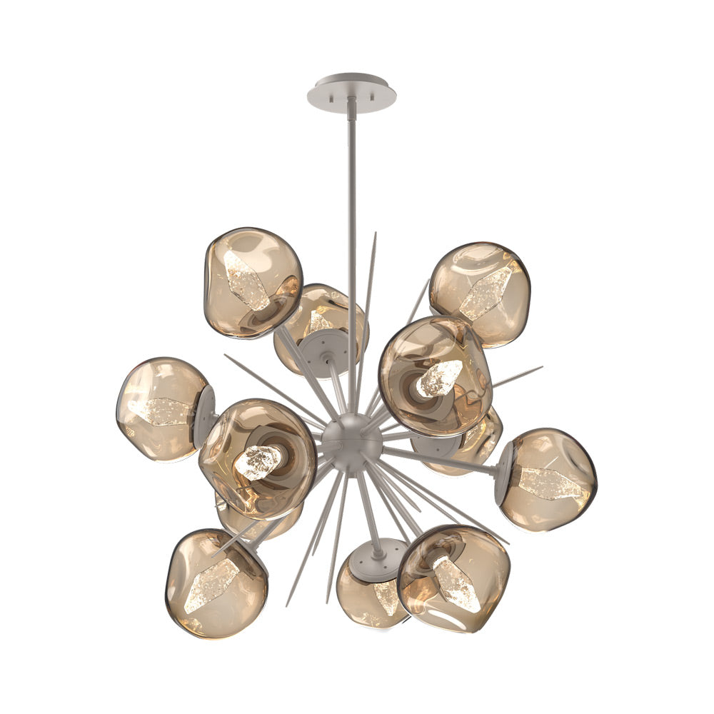 Luna Starburst Bronze LED Chandelier in Beige Silver/Geo Crystal (32-Inch).