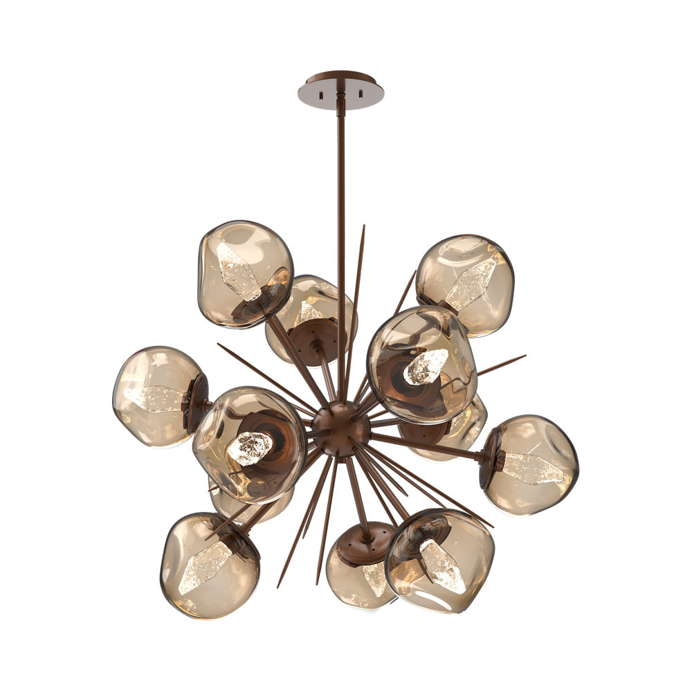Luna Starburst Bronze LED Chandelier in Burnished Bronze/Geo Crystal (32-Inch).