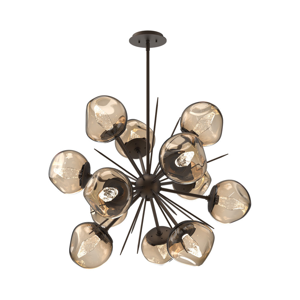 Luna Starburst Bronze LED Chandelier in Flat Bronze/Geo Crystal (32-Inch).