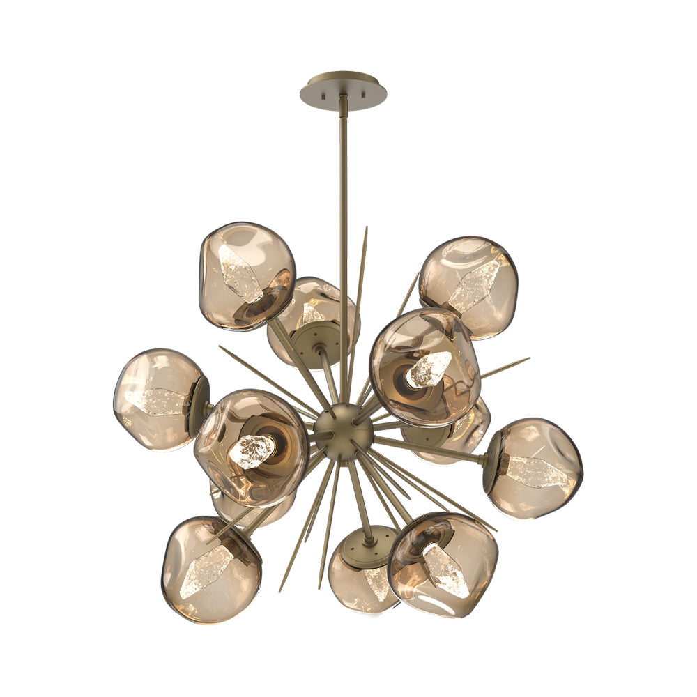 Luna Starburst Bronze LED Chandelier in Gilded Brass/Geo Crystal (32-Inch).