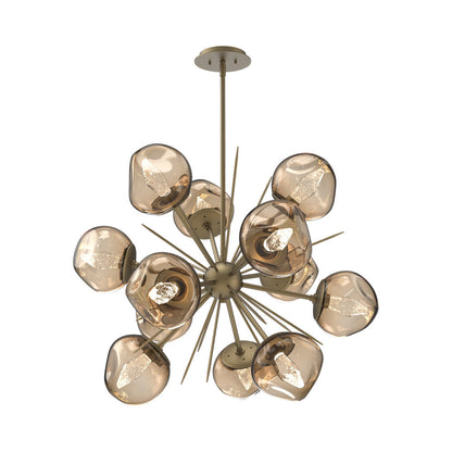 Luna Starburst Bronze LED Chandelier in Gilded Brass/Geo Crystal (32-Inch).