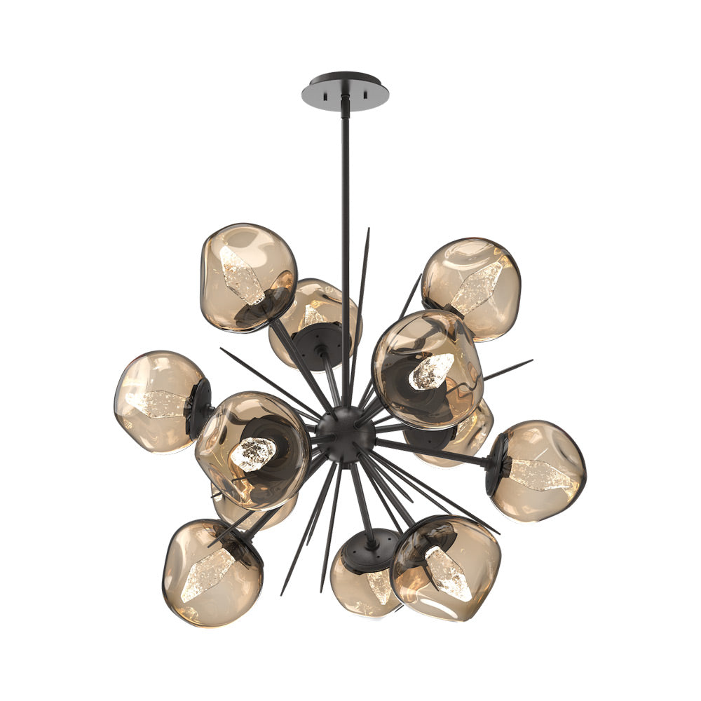 Luna Starburst Bronze LED Chandelier in Graphite/Geo Crystal (32-Inch).