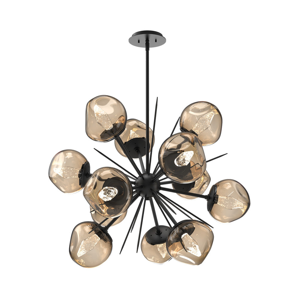 Luna Starburst Bronze LED Chandelier in Matte Black/Geo Crystal (32-Inch).