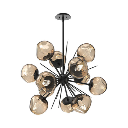 Luna Starburst Bronze LED Chandelier in Matte Black/Geo Crystal (32-Inch).