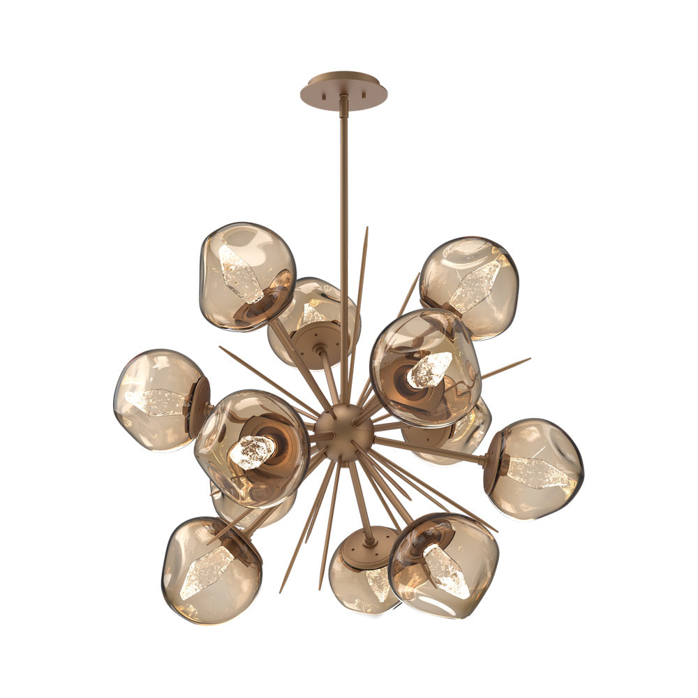 Luna Starburst Bronze LED Chandelier in Novel Brass/Geo Crystal (32-Inch).