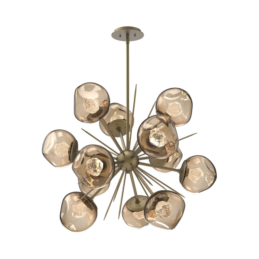 Luna Starburst Bronze LED Chandelier in Gilded Brass/Zircon Crystal (32-Inch).