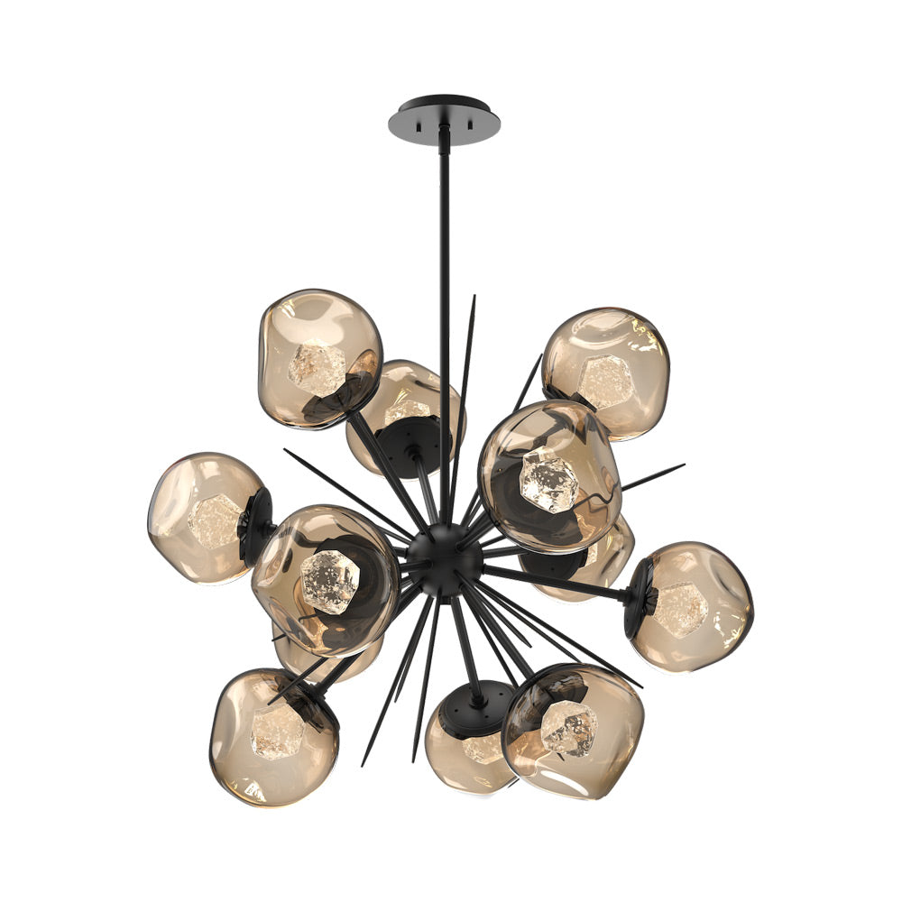 Luna Starburst Bronze LED Chandelier in Matte Black/Zircon Crystal (32-Inch).