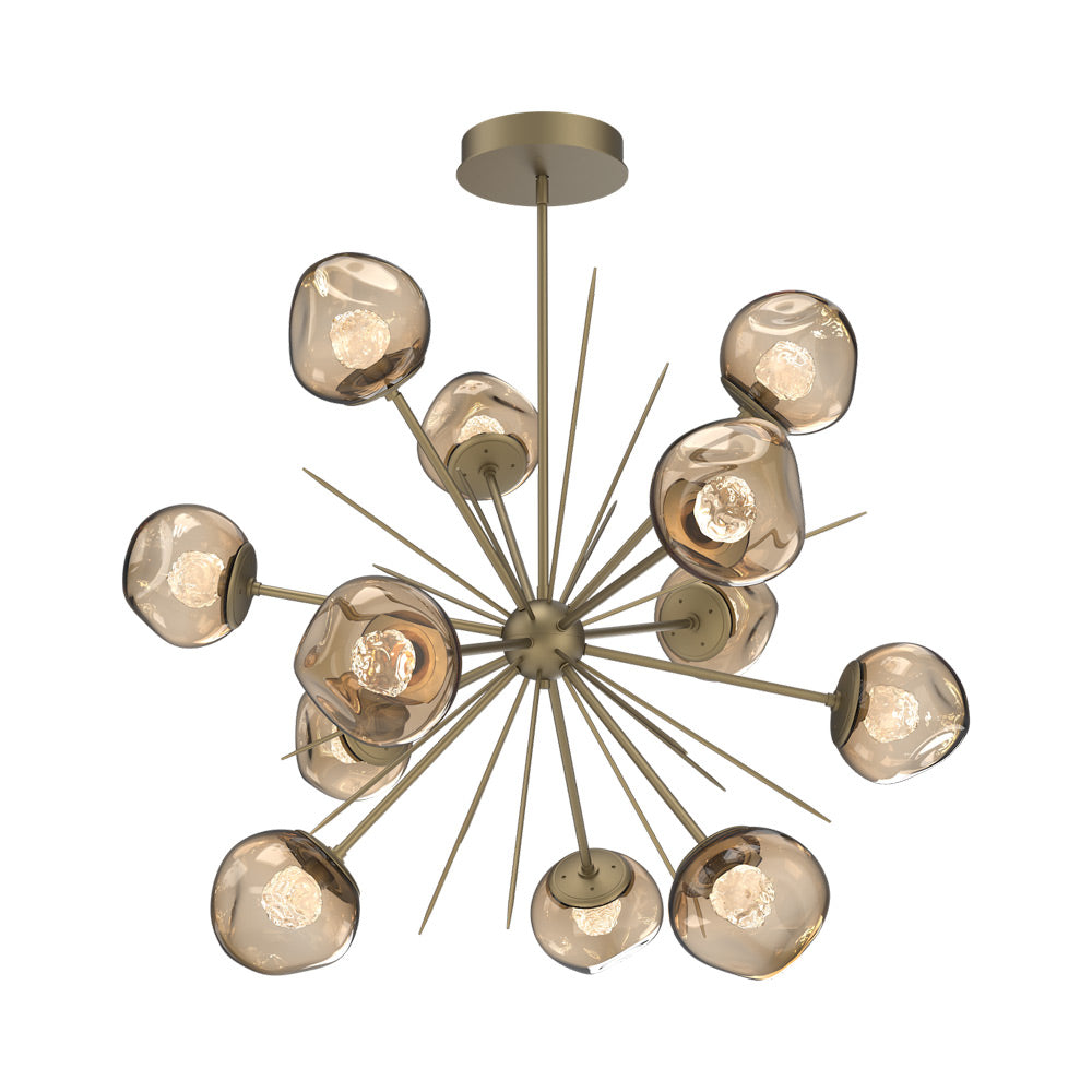 Luna Starburst Bronze LED Chandelier in Gilded Brass/Floret Crystal (40-Inch).