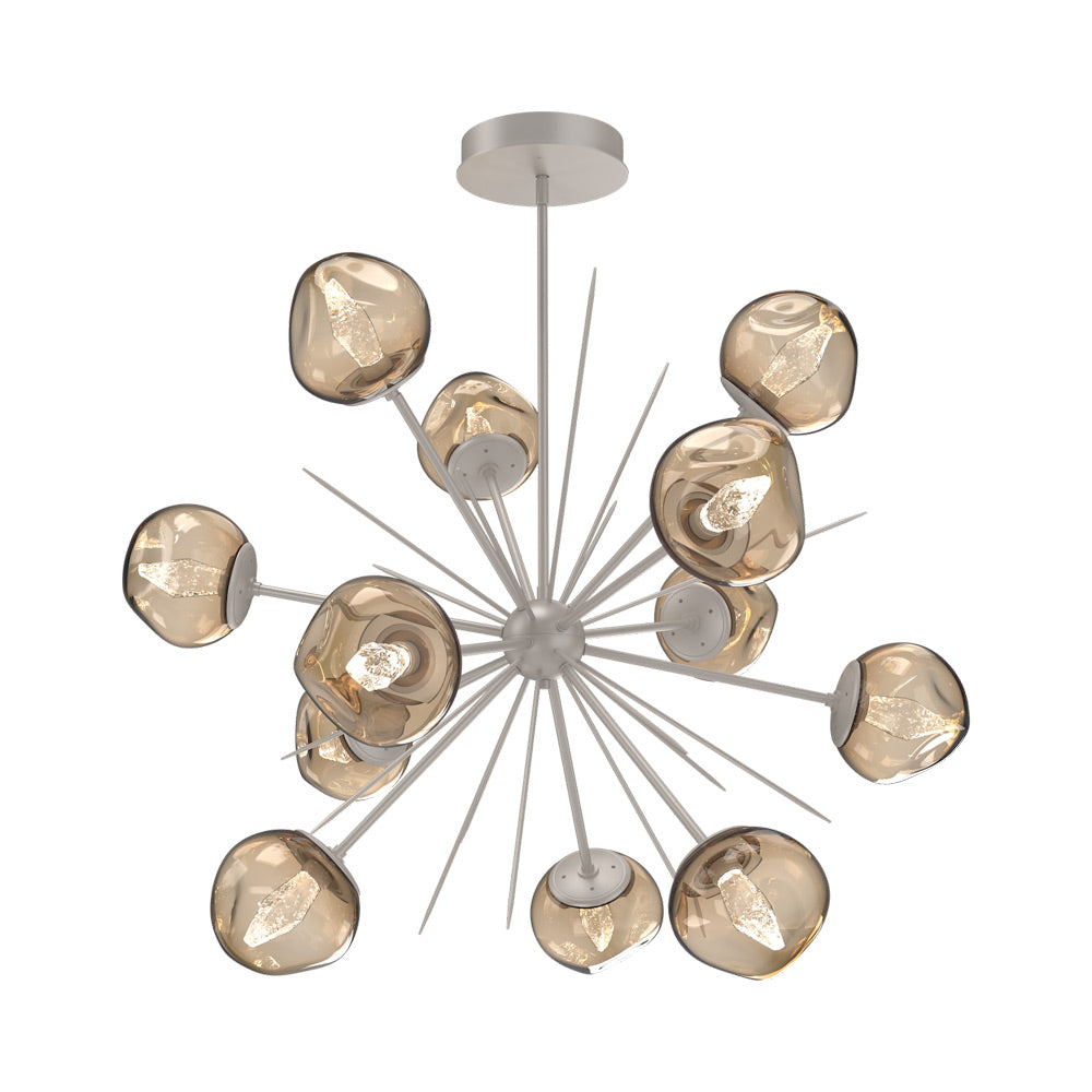 Luna Starburst Bronze LED Chandelier in Beige Silver/Geo Crystal (40-Inch).
