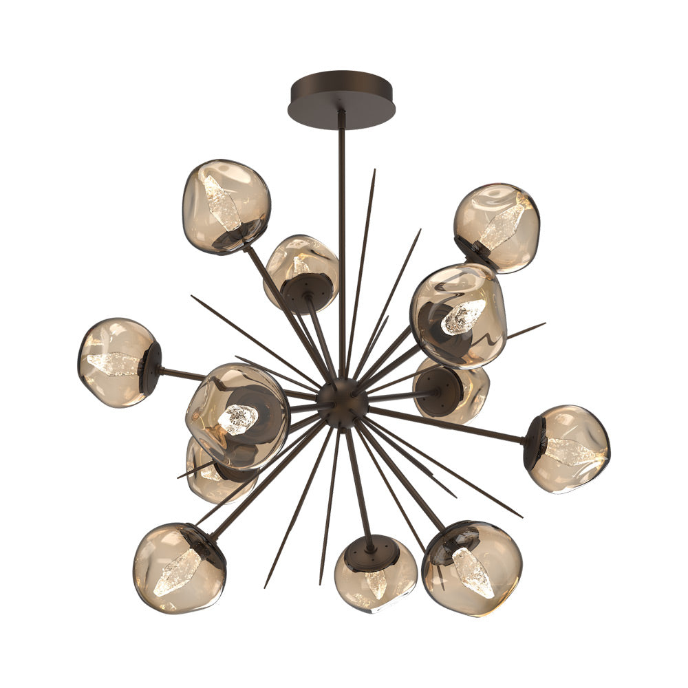 Luna Starburst Bronze LED Chandelier in Flat Bronze/Geo Crystal (40-Inch).