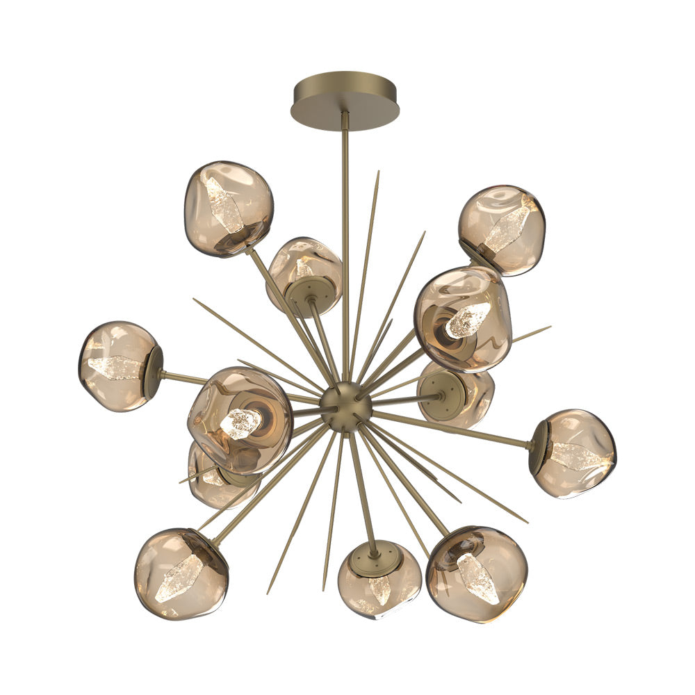 Luna Starburst Bronze LED Chandelier in Gilded Brass/Geo Crystal (40-Inch).
