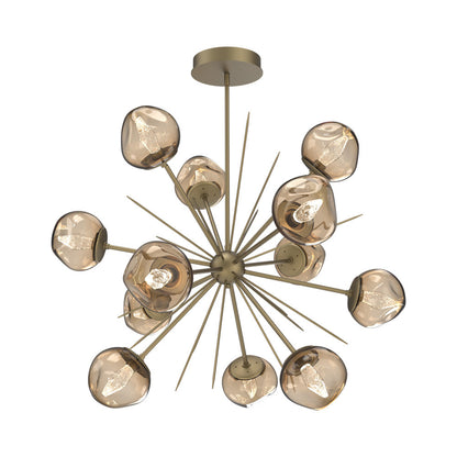 Luna Starburst Bronze LED Chandelier in Gilded Brass/Geo Crystal (40-Inch).