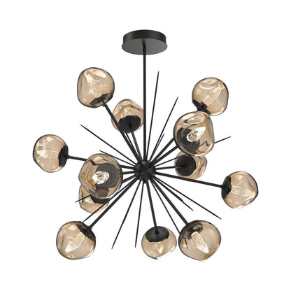 Luna Starburst Bronze LED Chandelier in Matte Black/Geo Crystal (40-Inch).