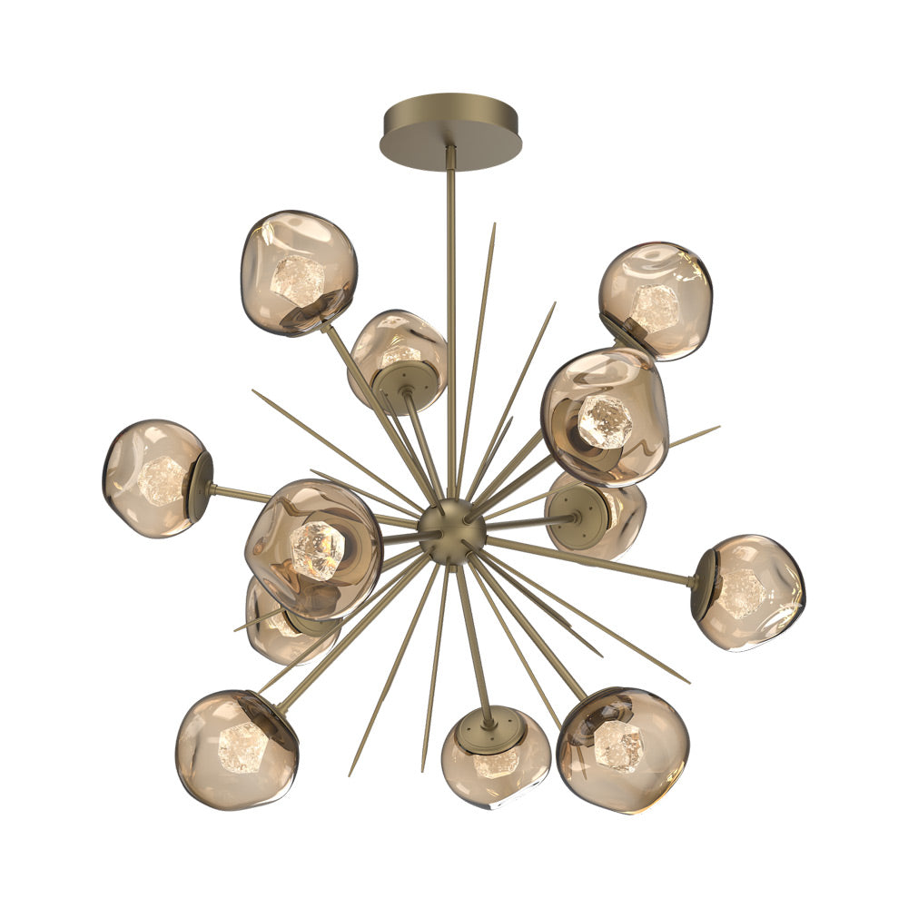 Luna Starburst Bronze LED Chandelier in Gilded Brass/Zircon Crystal (40-Inch).